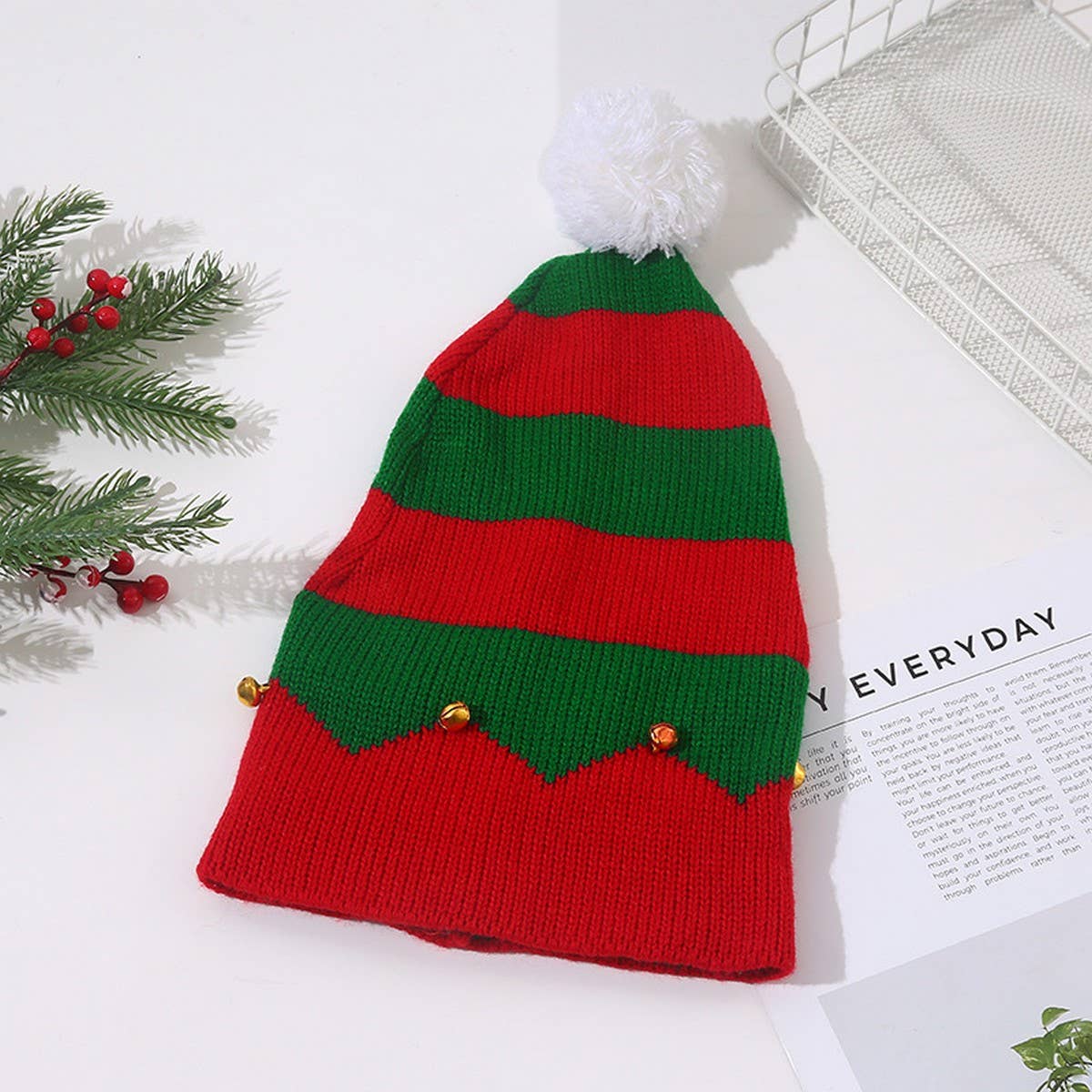 NINEXIS - Wholesale Beanie - Women's - CWAH04352_RED WHITE CHRISTMAS KNIT BEANIE HAT5