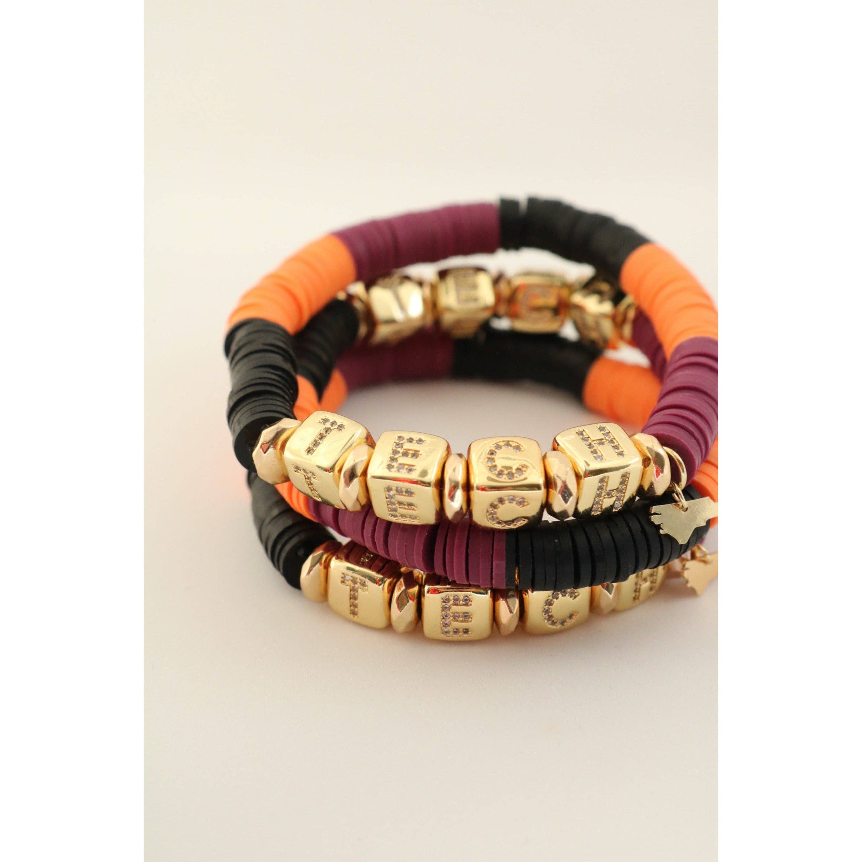 Taylor Reese - Wholesale Beaded Bracelet - Virginia Tech (TECH) Pave Polymer Clay Bracelet