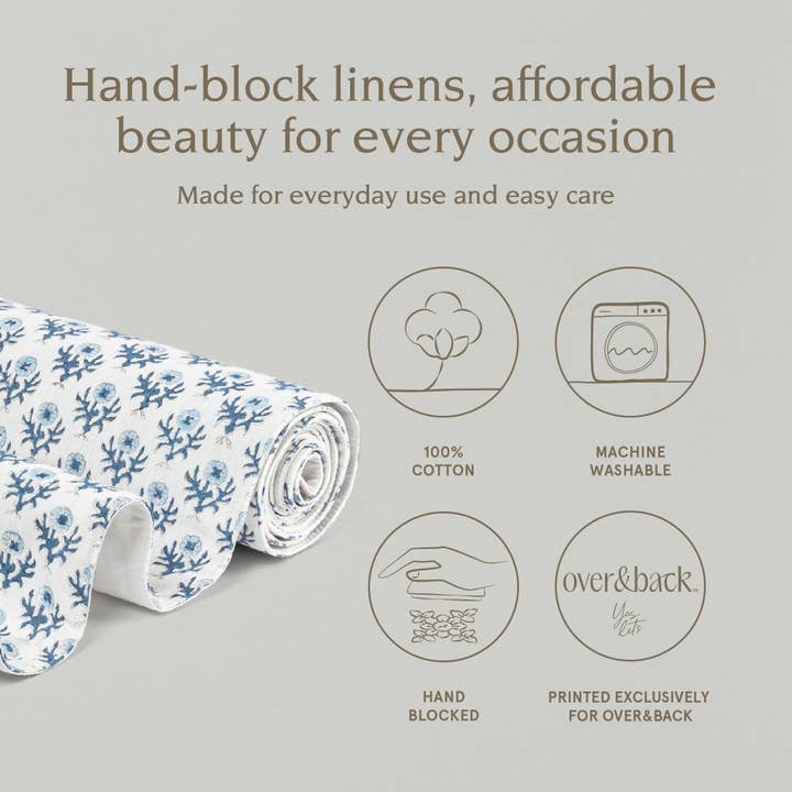 over&back - Wholesale Table Runner - Hand-Blocked Table Runner Floral Patterns 18x10825