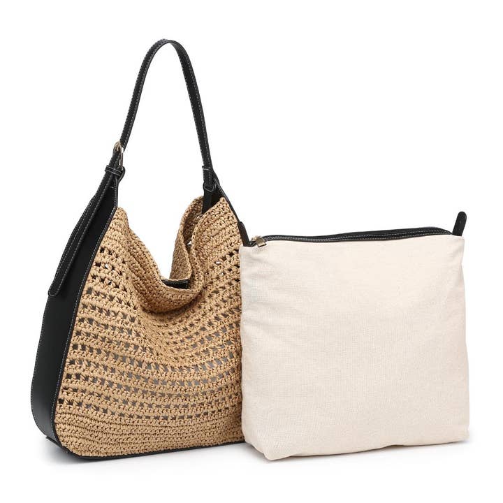 Moda Luxe - Venta al por mayor Bolso con correa - Mujer - Bolso Hobo Savannah de paja con diseño de crochet5