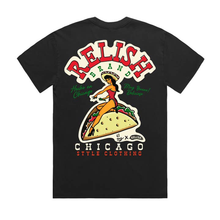 Chicago Señorita - T-shirt Taco - Collaboration El Ray - Teint après confection pour la vente par Derrick Baker