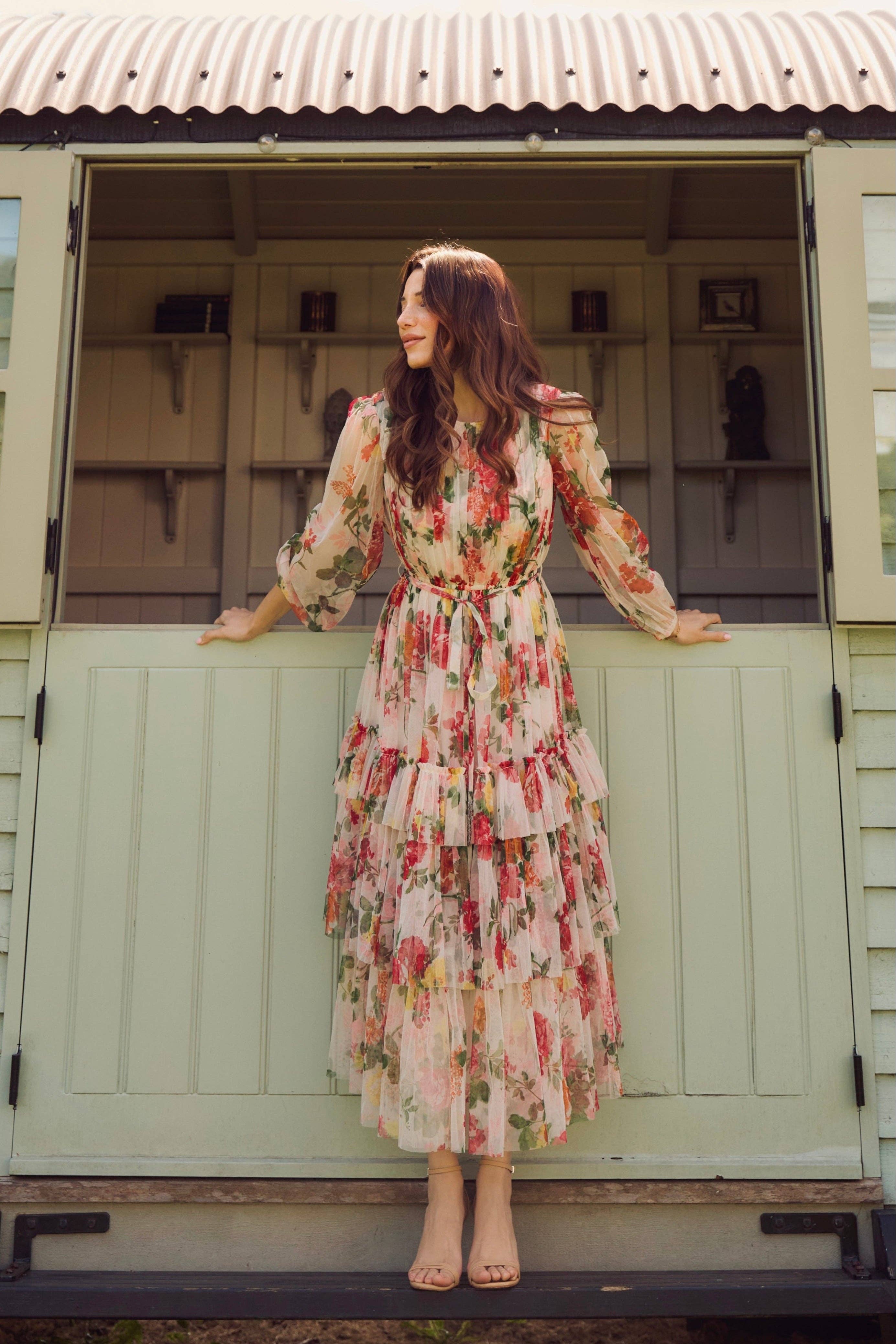 Rebecca Midi Dress in Cream Floral for wholesale on Faire1