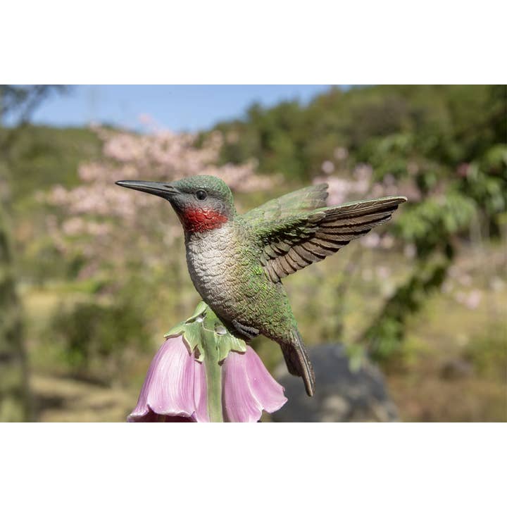 Hi-Line Gift Ltd. - Wholesale Outdoor Ornament/Decor - Hummingbird On Foxglove Statue