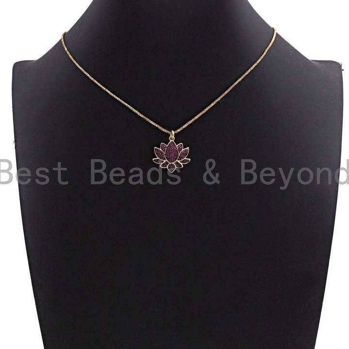 BestBeads&Beyond - Vendita all'ingrosso Ciondolo/pendente - Ciondolo colorato a forma di fiore di loto con micro pavé in zirconia cubica, X144/Z572