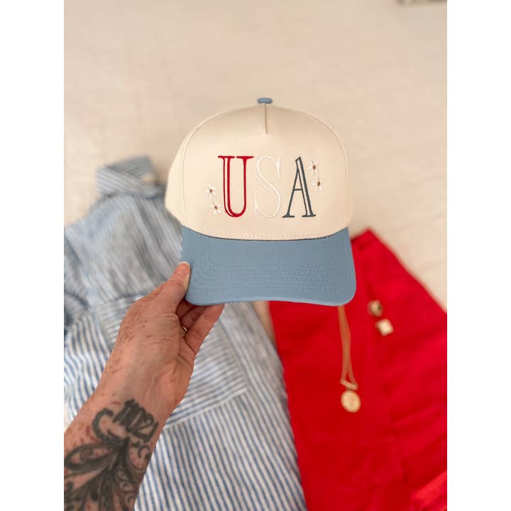 Ginger And Thread – wholesale Trucker hat – Women’s – Embroidered USA Trucker Hat, 4th of July baseball cap