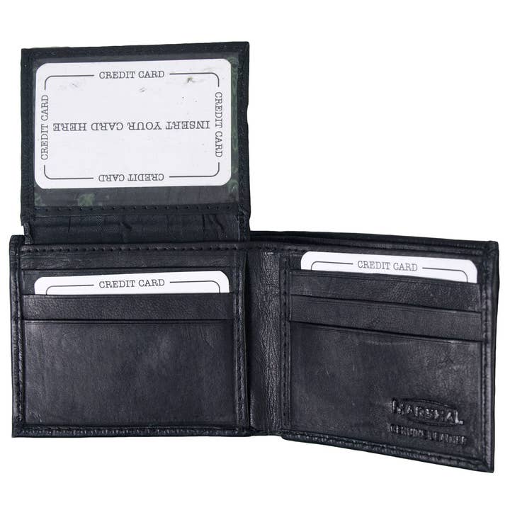 BLK Hot Leathers WLD1003 Black Leather Bi-Fold Wallet with Picture Flap for wholesale on Faire1