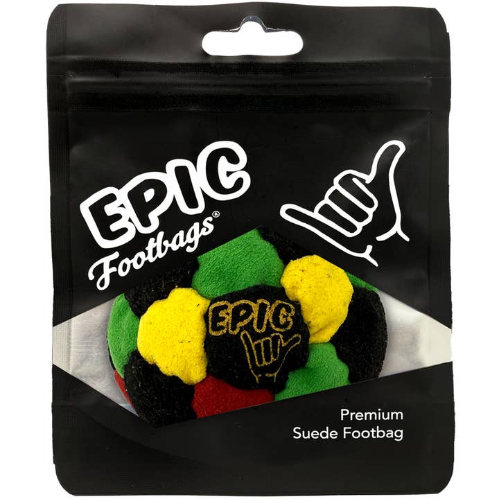 32 Panel Premium Suede Footbag, Rasta for wholesale by Epic Footbags