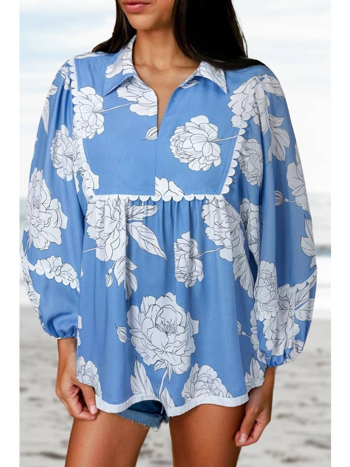As shown Floral Print Long Sleeve Spring & Pre-Fall Blouse | S-XL for wholesale on Faire