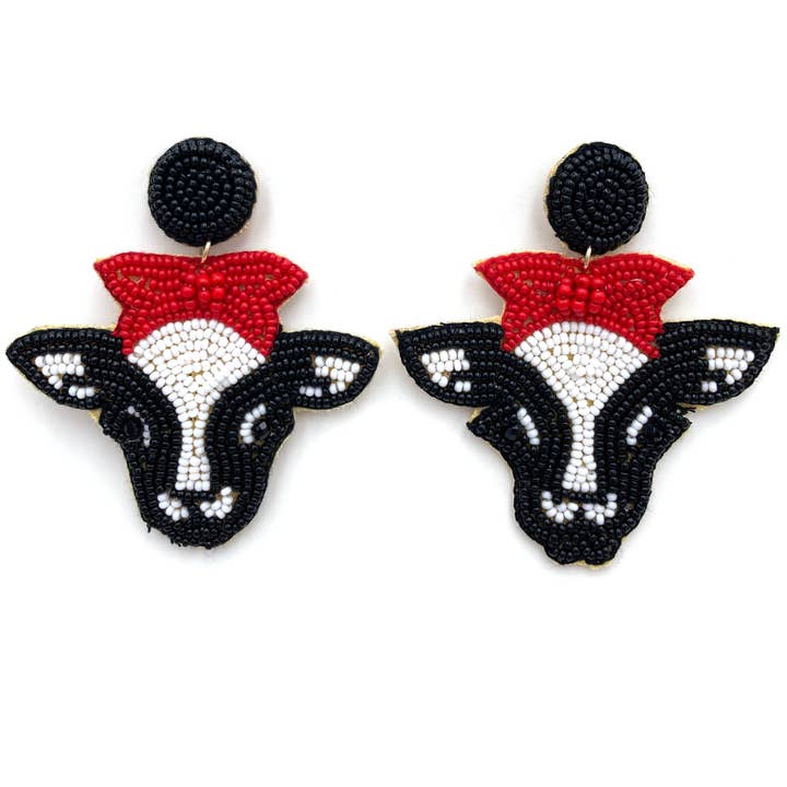 Lunar Deer - Wholesale Dangle Earrings - Farm Animal Ribbon Holstein Cow Seed Bead Dangle Earrings