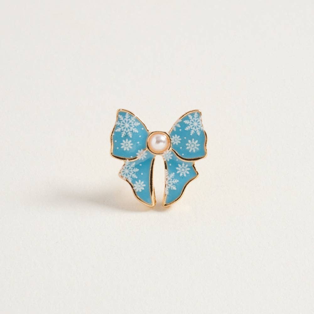 Designature New York - Wholesale Stud/Post Earrings - Christmas Pattern Ribbon with Pearl Post Earrings3