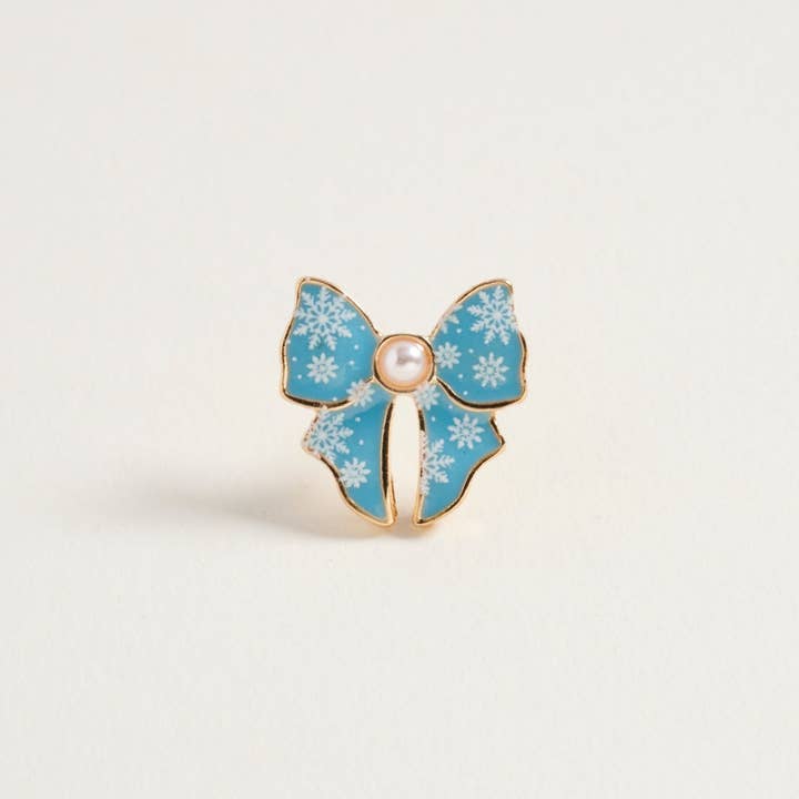 Designature New York - Wholesale Stud/Post Earrings - Christmas Pattern Ribbon with Pearl Post Earrings3