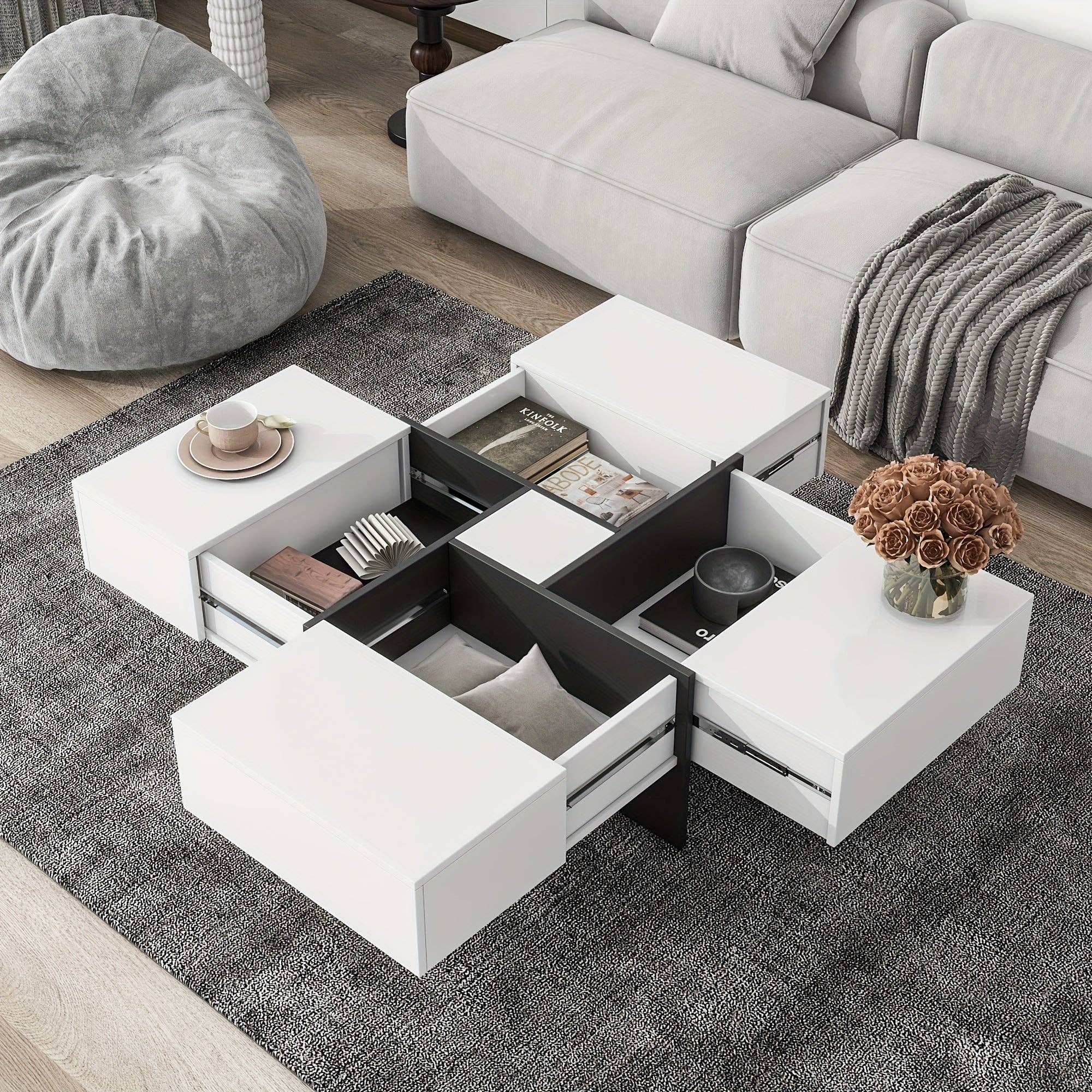 Volcanic Cult - Wholesale Coffee Table - Unique Design Coffee Table with 4 Hidden Storage Compartments, Square Cocktail Table with Extendable Sliding Tabletop, UV High-gloss Design Center Table for Living Room2
