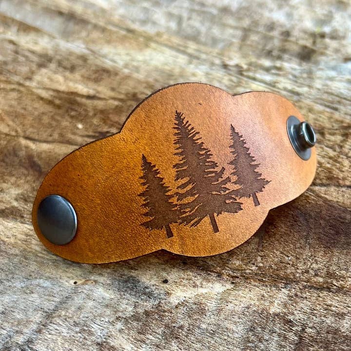 Bandana Slide - Vintage Tan Leather - Trio of Trees for wholesale by Lindsay Streem Designs