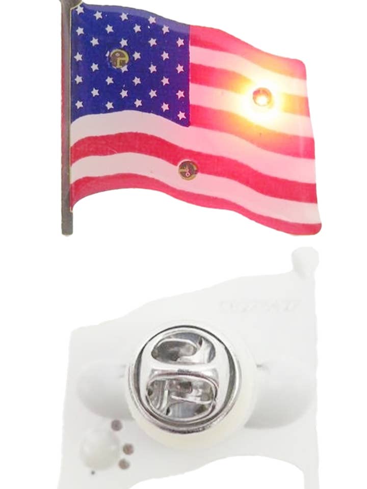 Patriotic USA American Flag LED Flashing Brooch Pins for wholesale by Cap Zone