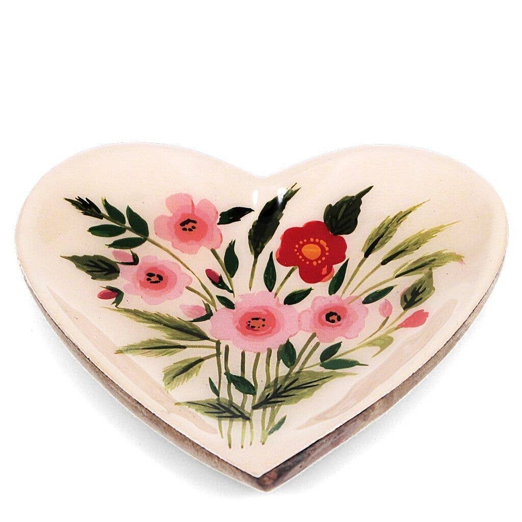Rex B2B - UK – wholesale Decorative tray – Wooden Heart-Shaped Trinket Dish - Flowers1