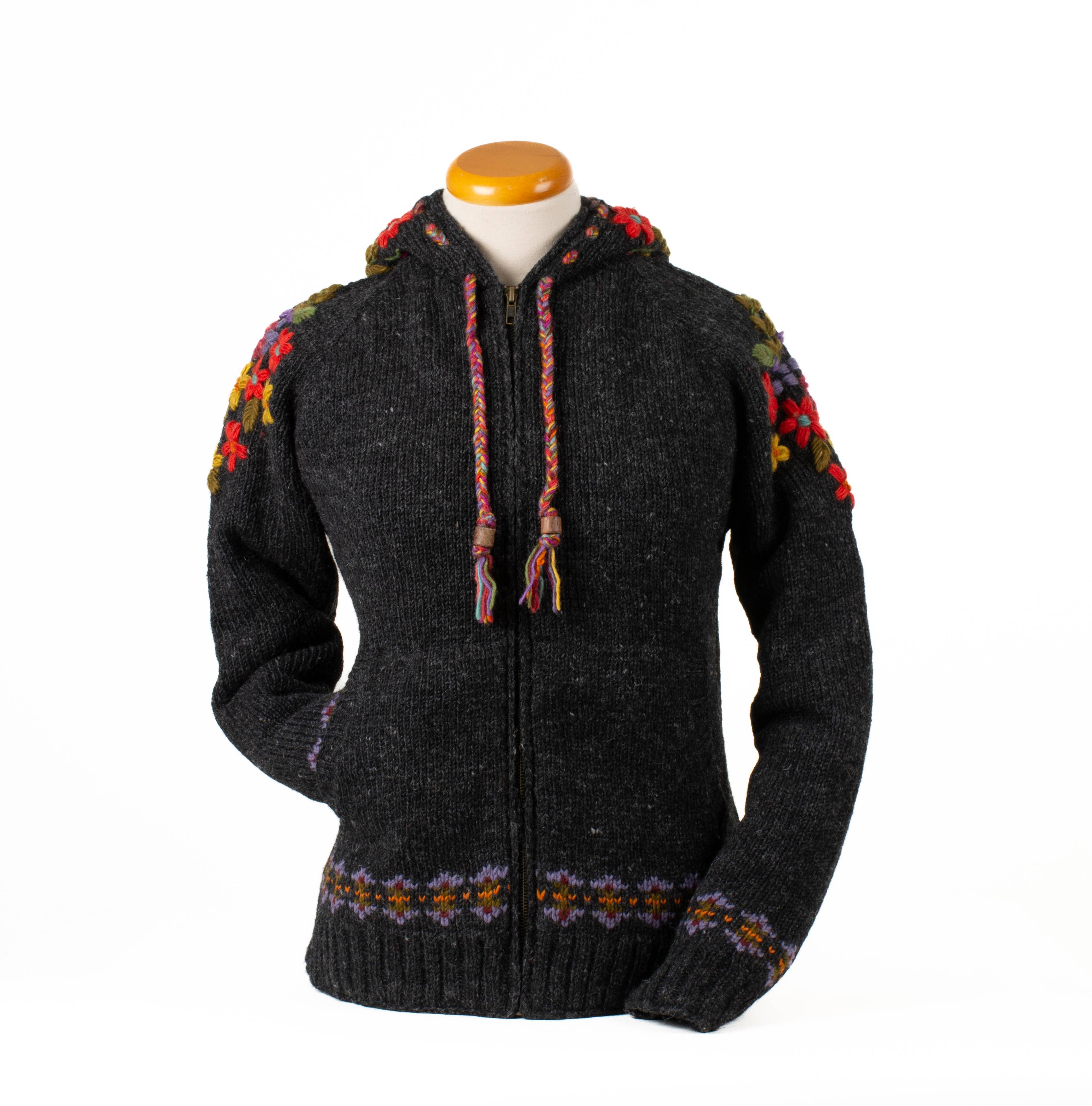 Lost Horizons Knitwear – Ships from USA - Wholesale Knit Sweater - Women's - Wildflower Wool Zip Hoodie Sweater – Embroidered Knit Jacket0