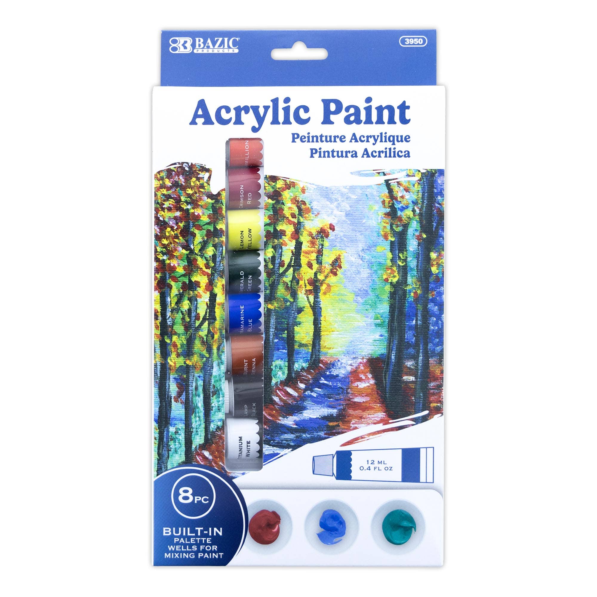 BAZIC Products - Wholesale Paint Set - Acrylic Paint 8 Color 0.4 FL OZ (12 mL)0