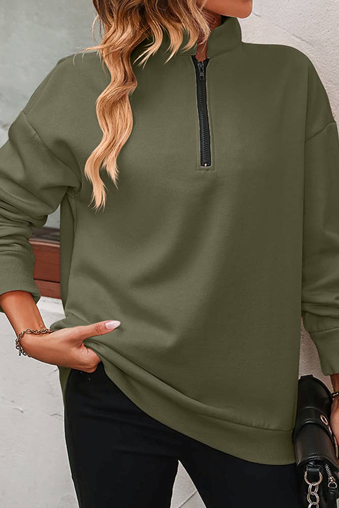 UNISHE - Wholesale Sweatshirt - Women's - Plain Half Zipper Sweatshirt MD09112