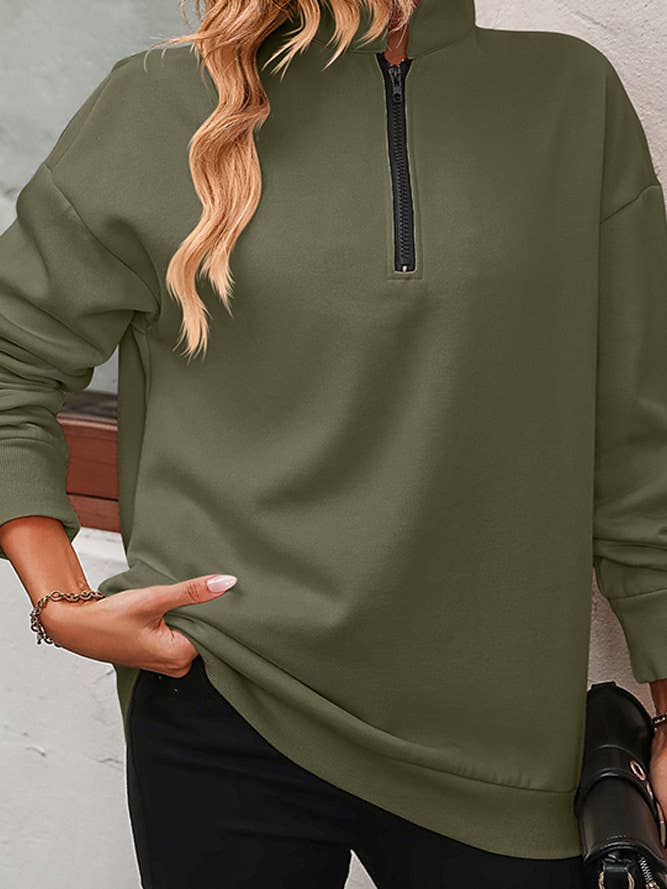 UNISHE - Wholesale Sweatshirt - Women's - Plain Half Zipper Sweatshirt MD09112