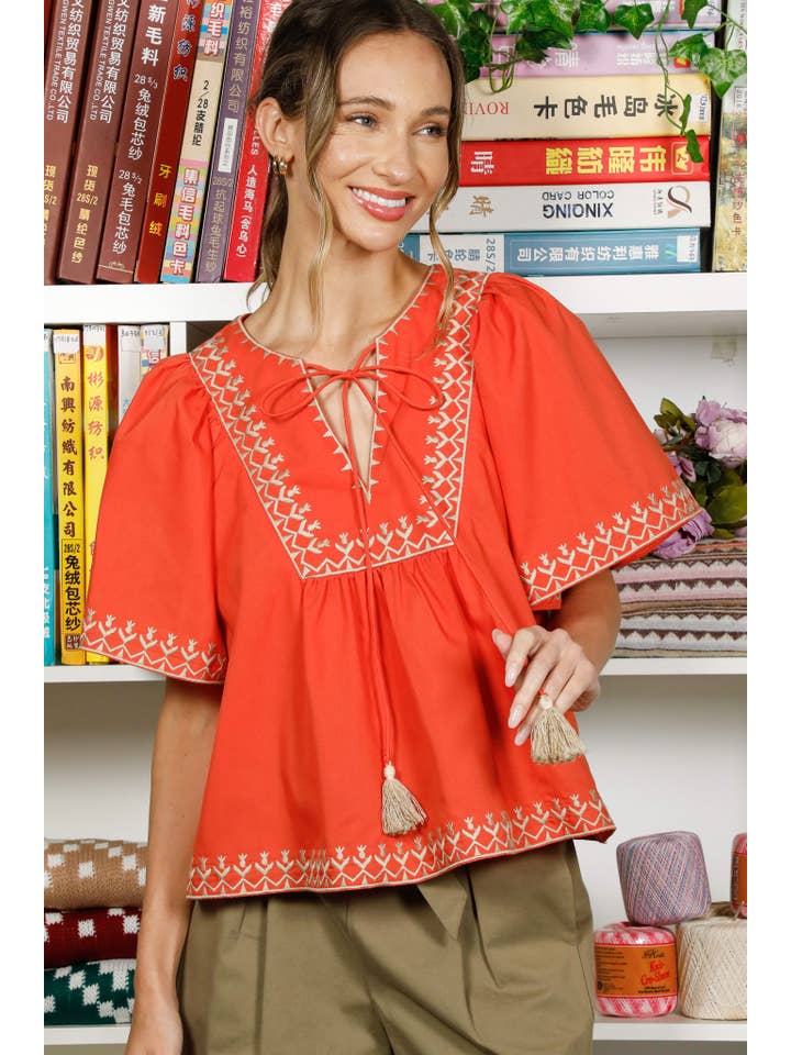 Vine & Love - Vente Chemisier – femme - Blouse blanche brodée à col noué, style bohème2