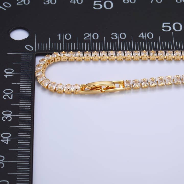 Aim Eternal - Wholesale Tennis Bracelet - 24K Gold Filled 3mm Clear Baguette CZ 7 Inch Tennis Bracelet | WA-29783
