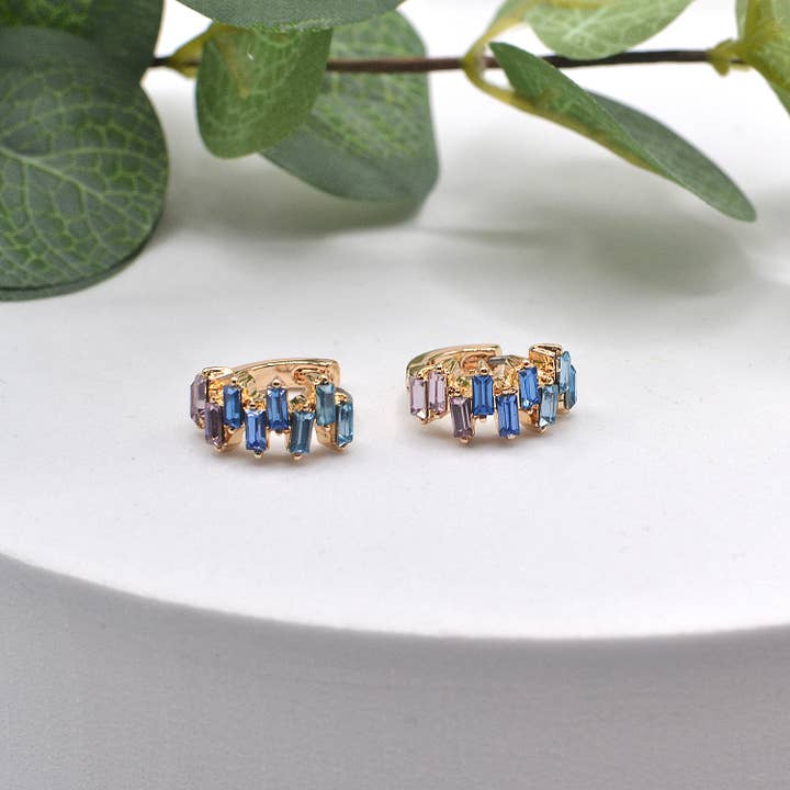 StarryNYC - Wholesale Huggie Earrings - Baguette Earring Small CZ Hoop Huggie Cartilage Earrings6