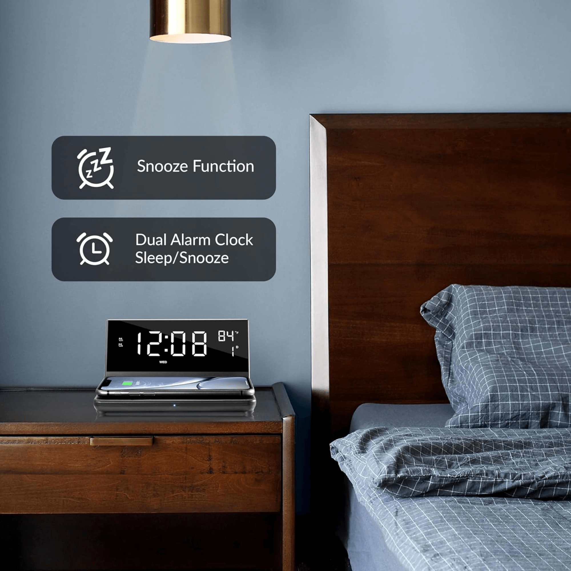JupiterGear Home – wholesale Charging dock – Supersonic Dual Alarm Clock with 2-in-1 Wireless Charger5