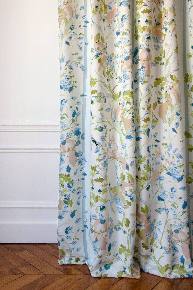 Little Cabari - Vente Rideaux - Tissu CASSE-NOISETTE coloris Bleu et Vert0