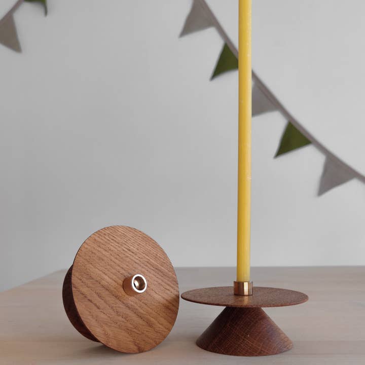 korys - Wholesale Candle Holder - Oiled oak candle holder / 2 pcs