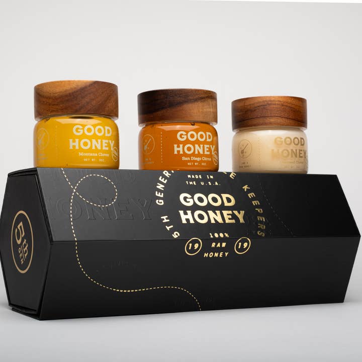 Specialty Flight Box of 3 Varieties - Case of 4 Flights for wholesale by Good Honey