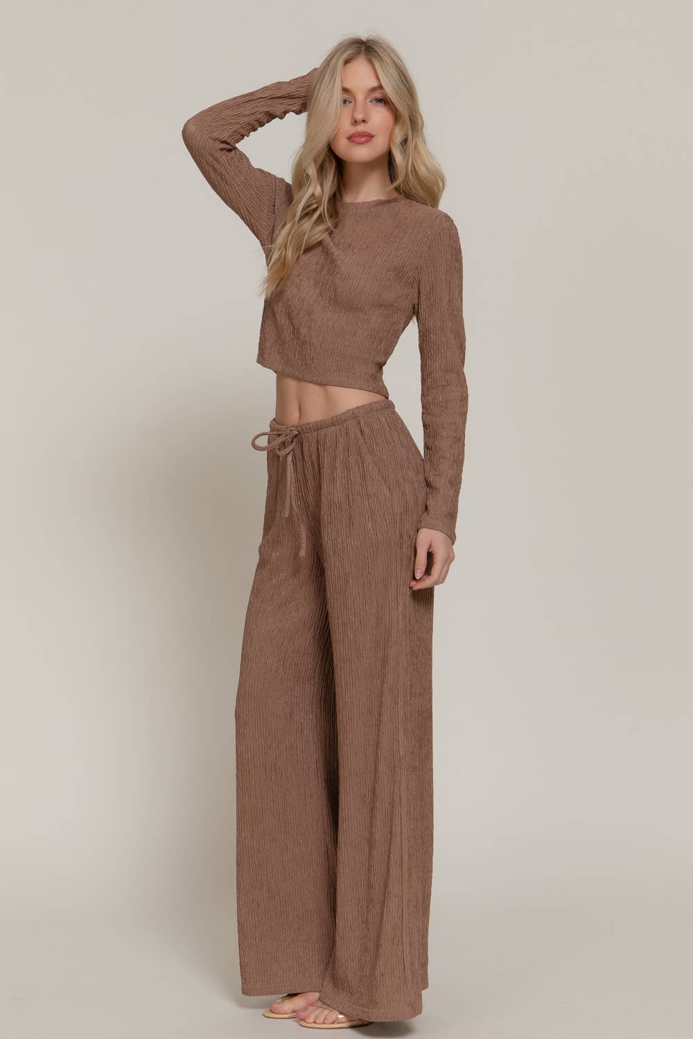 Active Basic | Active USA - Vente Ensemble haut et pantalon (PAS d'intérieur) - Femme - Ensemble haut à manches longues col rond et pantalon long à nouer à la taille14