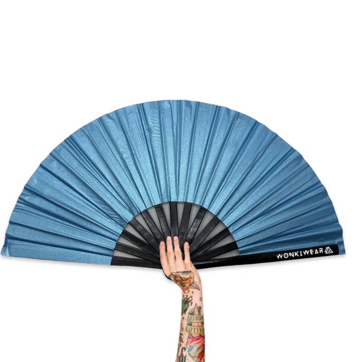 XL Festival Fan - Shimmery Metallic, Sky Blue for wholesale by Wonkiwear Ltd
