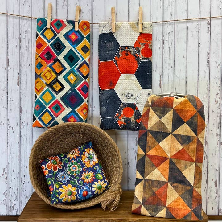 Driftless Studios - Wholesale Tea Towel - Aztec Pattern Kitchen Towel + Hanging Loop - Home Decor