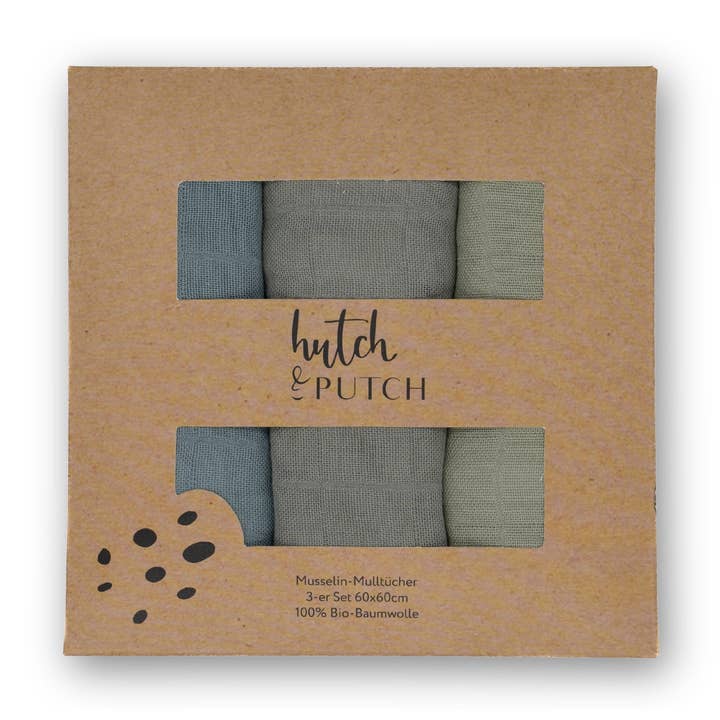 Organic cotton gauze cloth 60x60cm • monochrome gauze cloths • set of 3 • grey/blue/anthracite/sage green for wholesale by hutch&putch