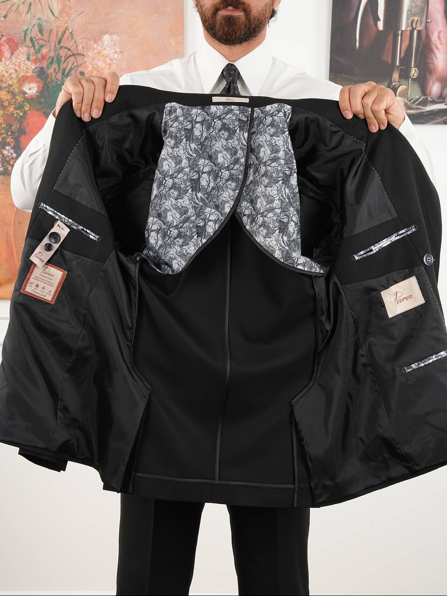 parez suits – wholesale Kostymset – Herr – Skräddarsydd svart dubbelknäppt hel kostym Regular Parez9