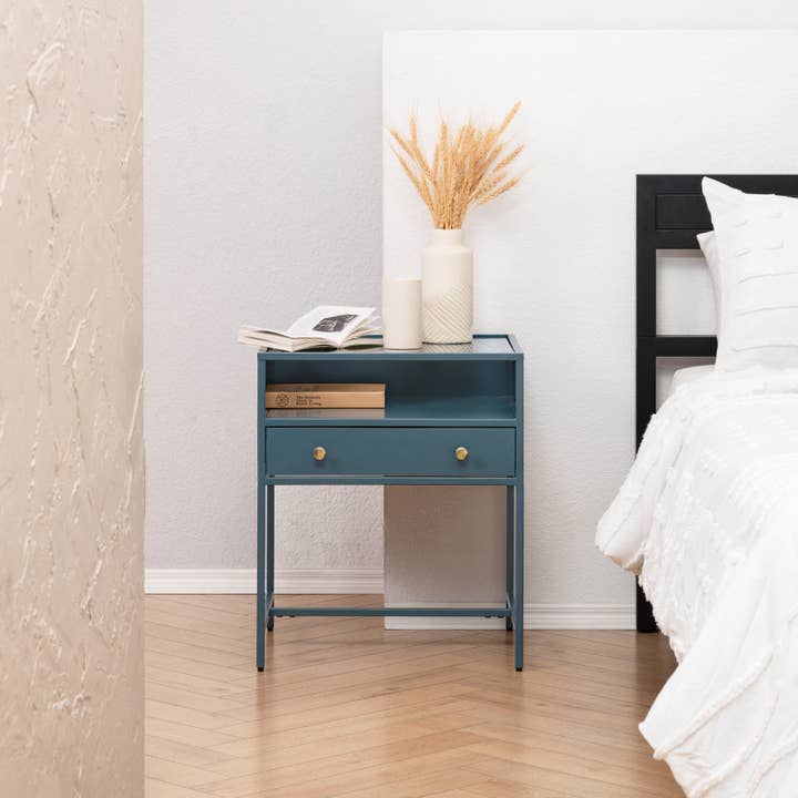 MH London - Wholesale Side Table - Hale Metal Industrial Nightstand with Glass Shadow Box Top11