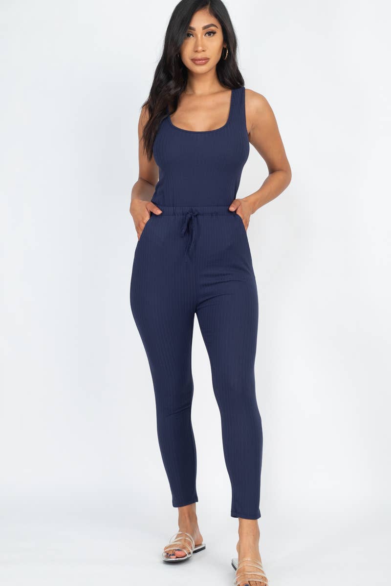 CAPELLA APPAREL - Wholesale Jumpsuit - Dames - Geribbelde mouwloze jumpsuit met trekkoord3
