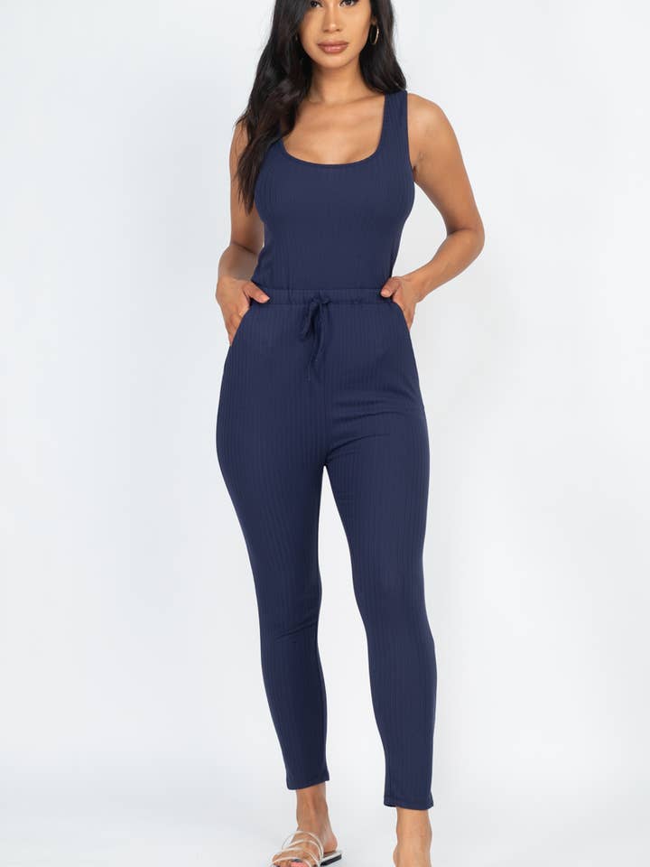 CAPELLA APPAREL - Wholesale Jumpsuit - Dames - Geribbelde mouwloze jumpsuit met trekkoord3
