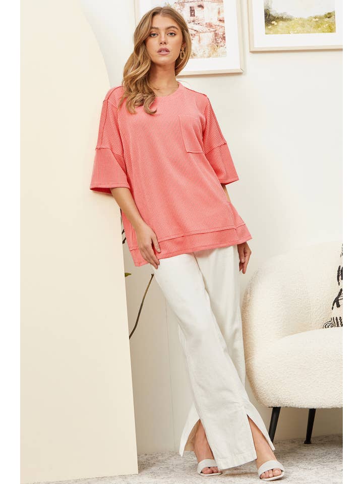Andrée by Unit - Wholesale Blouse - Women's - Half Sleeve Relaxed Pocket Blouse