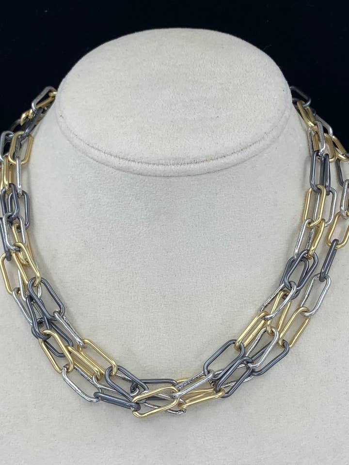 BMR Tri-Color Rectangular Link Chain Necklace for wholesale by BMR