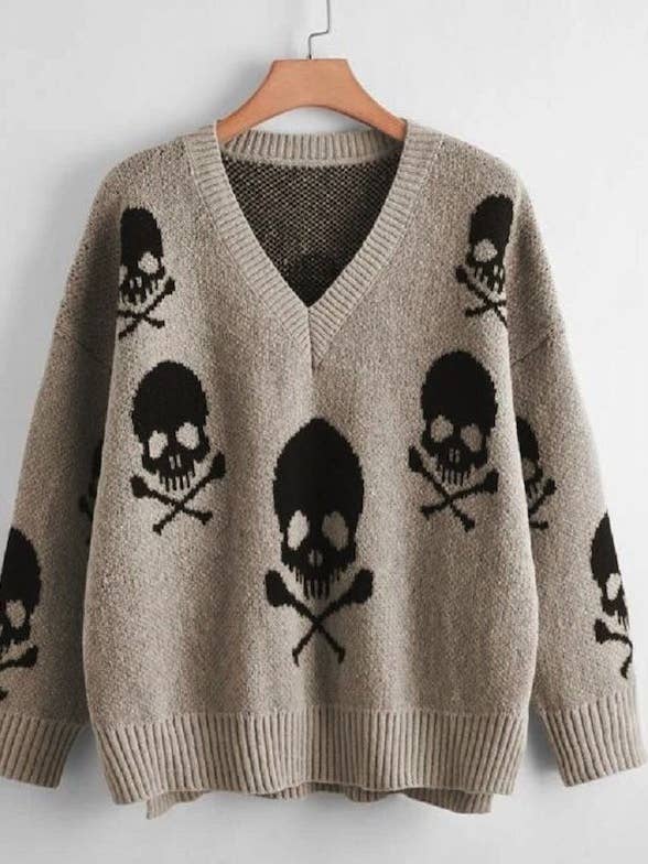 Skull V-neck Sweater for wholesale by Miss Sparkling