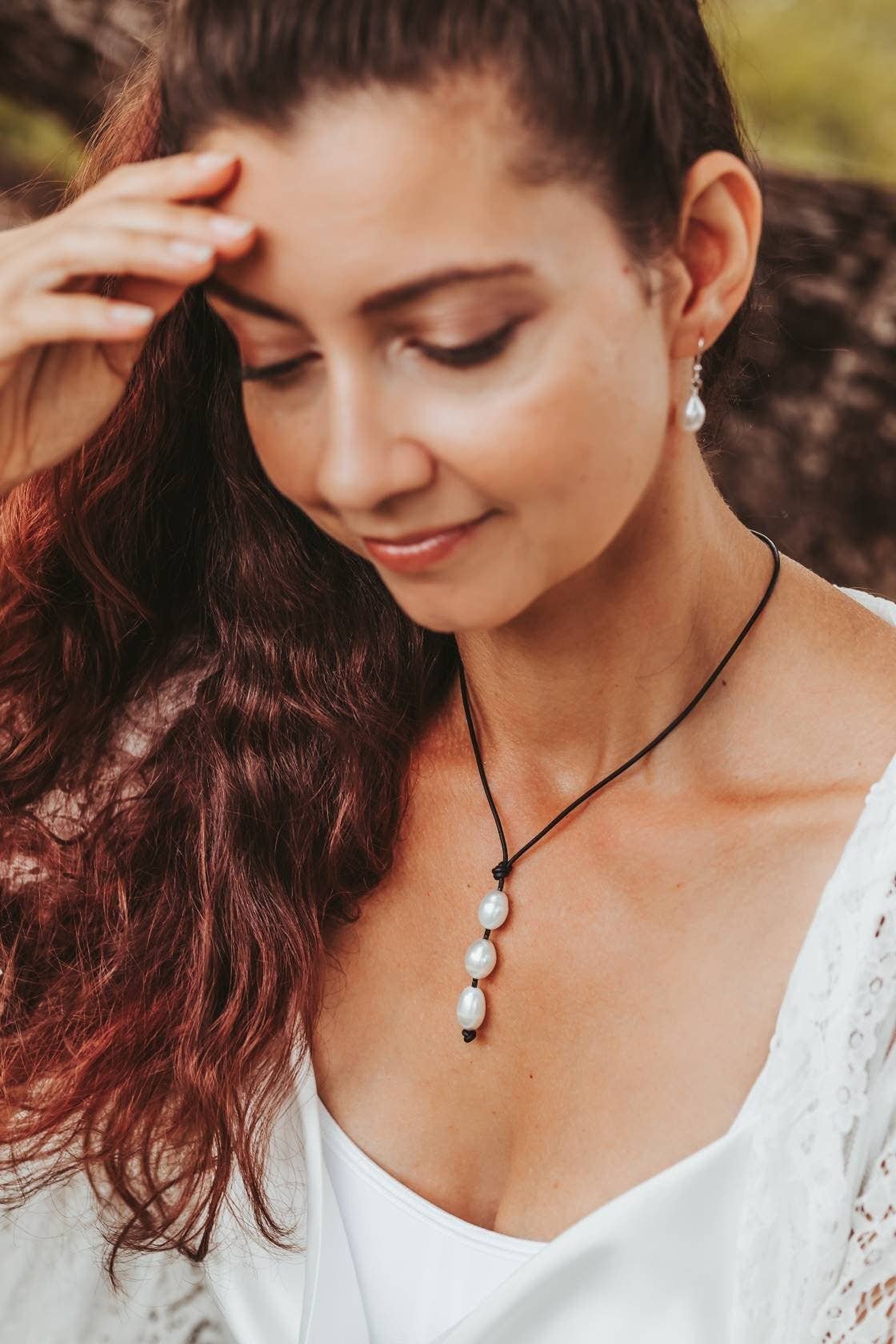 The Rustic Boho Chic - Vente Sautoir et collier en Y - Collier lariat en cuir avec perle, cadeau de 3ème anniversaire pour femme, pierre de naissance de juin7