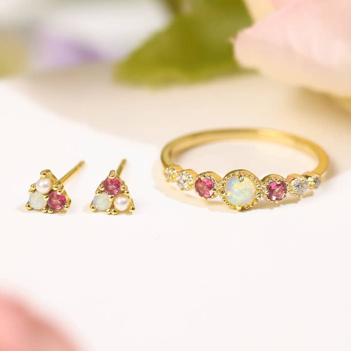 Azura Jewelry - Wholesale Band/Stacked Ring - Divinity Opal Tourmaline Ring (Yellow Gold)