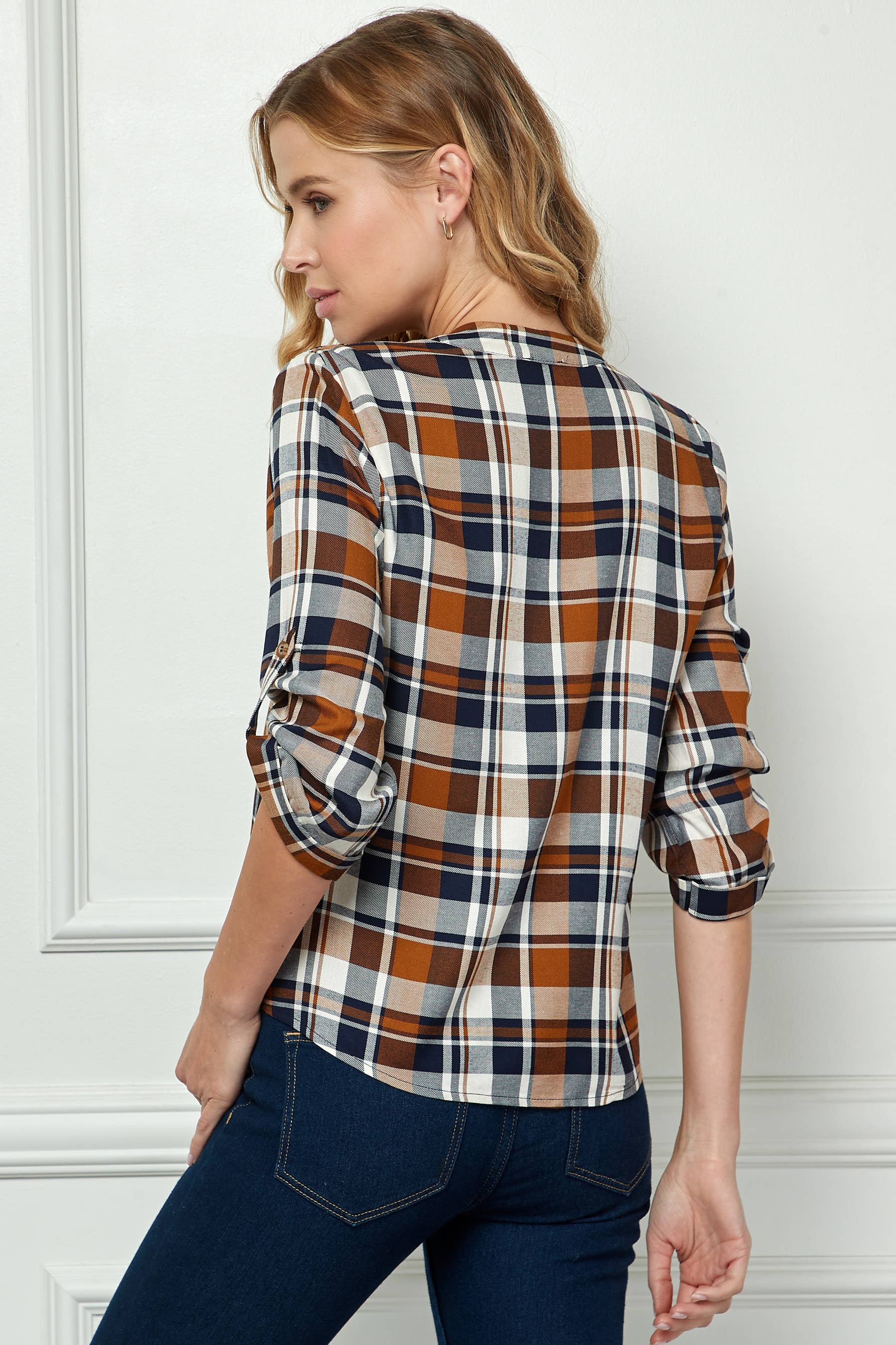 NAVY/SENAPE CAMICIA A MANICHE LUNGHE A QUADRI L75131K48 in vendita all'ingrosso su Faire3