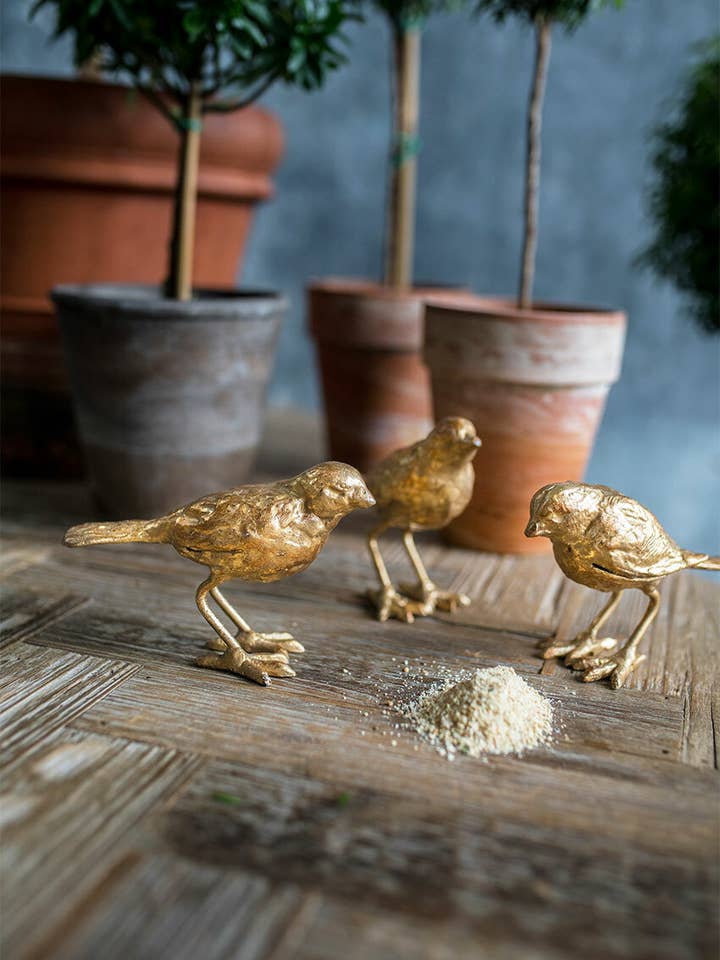 Set of 3 Cast Iron Gold Leaf Birds for wholesale by Vagabond Vintage