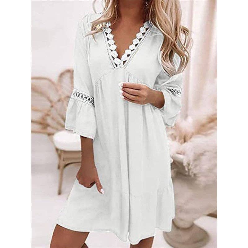 Sheer Trend - Vente Robe – femme - Robe unie à ourlet dentelé0