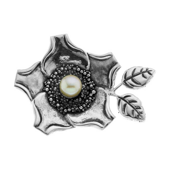 Grasset Rose Sterling Silver Och Rosa Pearl Pin för wholesale av Cynthia Gale New York