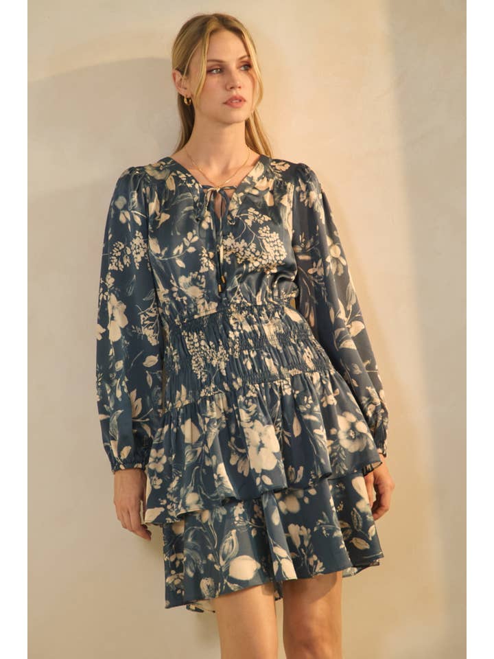 Azure Blue Combo Floral Printed Peplum Dress for wholesale on Faire3