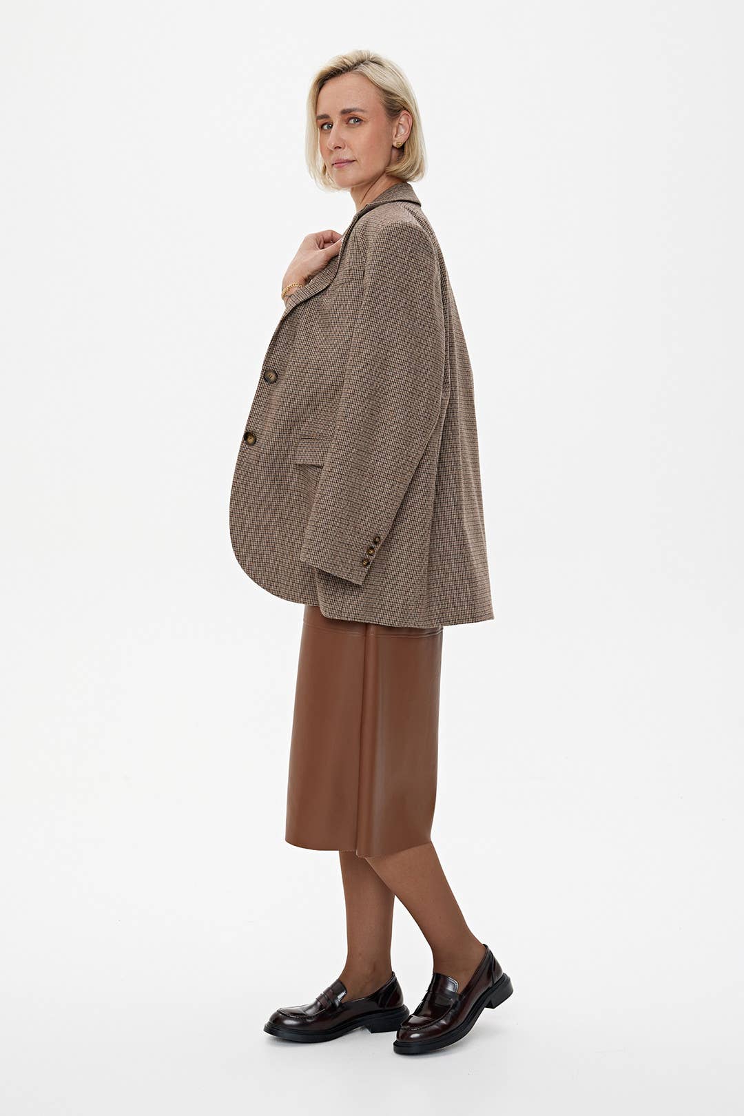 Skirt 'TOSCANA' | faux-leather A-line in almond for wholesale on Faire2