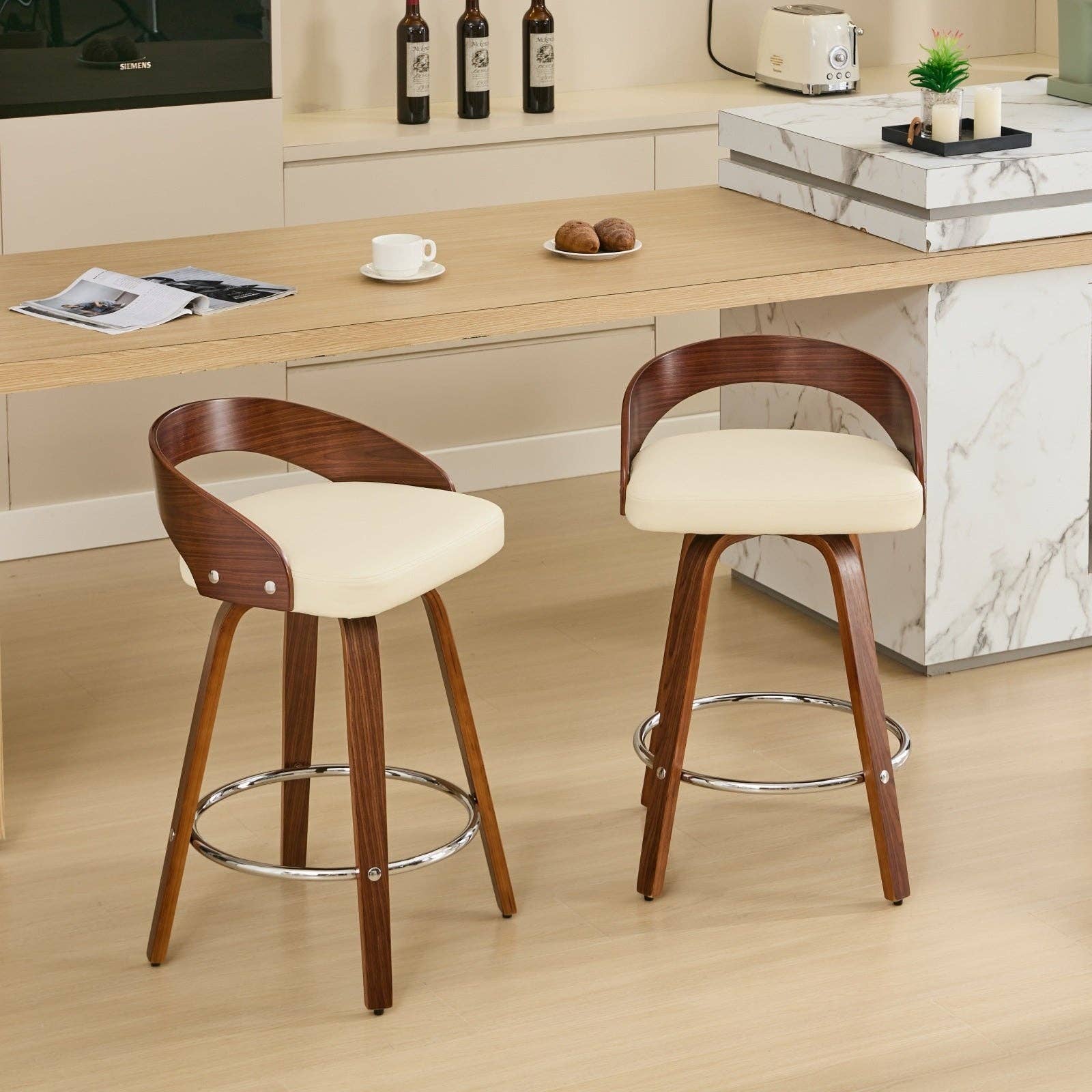 HOMYCASA DESIGN INC - Wholesale Stool - 2PcsMid-Century Swivel Counter Stools with Cushion 25" Heigh3